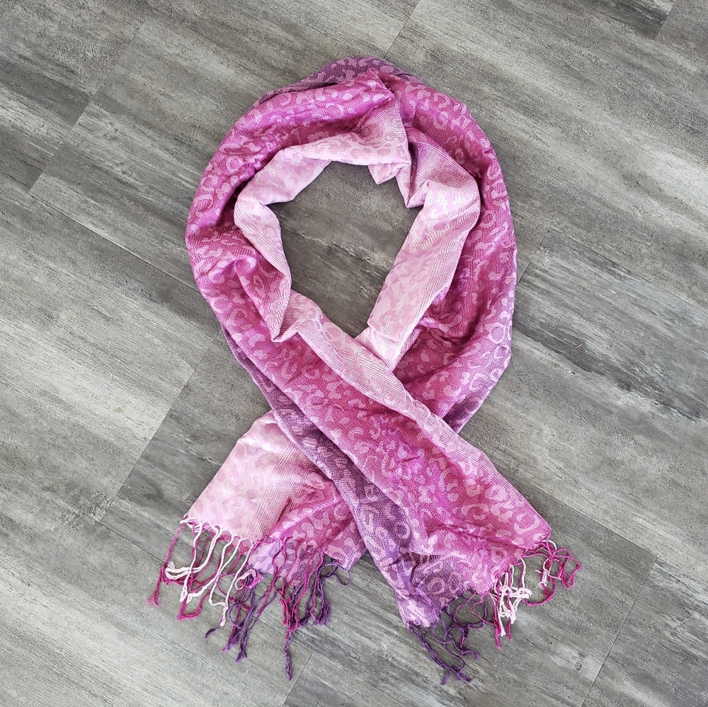 Pink Purple Animal Detailed Fringe Scarf